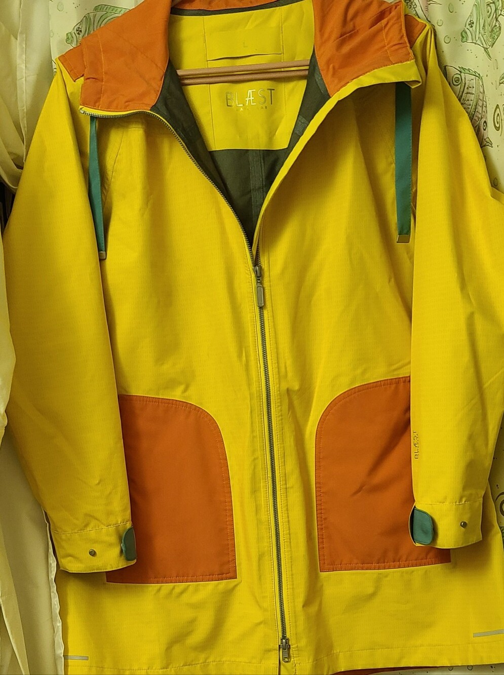 Yellow & Red Women's Rain Jacket with Hood